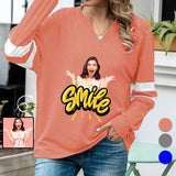 Custom Face V-neck Sweatshirts Multiple Colors Women's Long Sleeve Tops
