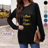 Custom Name Round Neck Long Sleeve T-shirt Multiple Simple Colors Women's Loose Print Tops