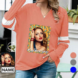 Custom Photo & Name V-neck Sweatshirts Multiple Colors Women's Long Sleeve Tops