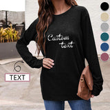 Custom Text Round Neck Long Sleeve T-shirt Multiple Simple Colors Women's Loose Print Tops