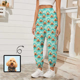 Custom Pet Face Dog Green Women's Jogger Casual Trousers Elastic Waist Workout Sport Gym Pants With Pocket
