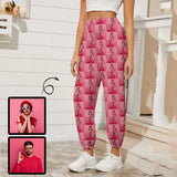 Custom Photo Couple Lattice Pink Women's Sport Pants Elastic Waist Jogger Casual Trousers With Pocket