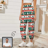 Custom Face Christmas Pattern Women's Jogger Casual Trousers Elastic Waist Sports Pants With Pocket