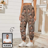 Custom Face&Name Leopard Printed Women's Jogger Casual Trousers Elastic Waist Sport Pants With Pocket