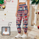 Custom Face Snowflake Christmas Elements Women's Jogger Casual Trousers Sport Pants With Pocket