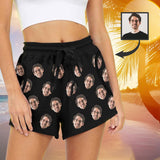Custom Face Black Mid-Length Board Shorts Swim Trunks for Her Create Your Own Personalized Shorts