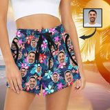 Custom Face Colorful Flowers Mid-Length Board Shorts Swim Trunks for Her Create Your Own Personalized Shorts
