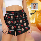Custom Face I Love You Funny Mid-Length Board Shorts Swim Trunks for Her Create Your Own Personalized Shorts