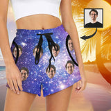 Custom Face Starry Sky Mid-Length Board Shorts Swim Trunks for Her Create Your Own Personalized Shorts