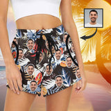 Custom Face Tropical Leaves Mid-Length Board Shorts Swim Trunks for Her Create Your Own Personalized Shorts