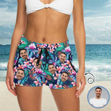 Custom Face Tropical Leaves Women's Mid-Length Board Shorts Swim Trunks Add Your Own Personalized Image