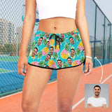 Custom Husband Face Blue Pineapple Beach Board Shorts Swim Trunks Personalized Women's Casual Yoga Shorts
