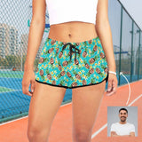 Custom Husband Face Flower Pineapple Beach Board Shorts Swim Trunks Personalized Women's Casual Yoga Shorts