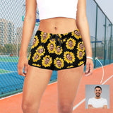 Custom Husband Face Yellow Sunflower Beach Board Shorts Swim Trunks Personalized Women's Casual Yoga Shorts