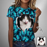 Custom Pet Cat Photo Butterfly Classic Women's T-shirt Personalized Women's All Over Print T-shirt
