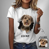 Custom Pet Dog Photo&Name White Classic Women's T-shirt Personalized Women's All Over Print T-shirt
