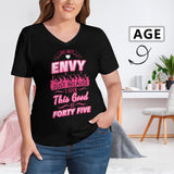 #Plus Size T-shirt-Custom Age Envy Plus Size V Neck T-shirt for Her Made for You Custom Shirt for Birthday