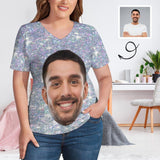 #Plus Size T-shirt-Custom Galaxy Plus Size V Neck T-shirt for Her Print Your Own Face on Shirt