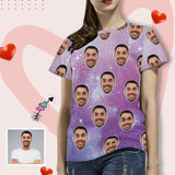 Custom Boyfriend Face Shirt Starry Sky Women's All Over Print T-shirt Design Your Own Shirts Gift for Valentine's Day