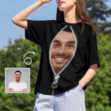 Custom Boyfriend Face Tee Black Zipper Personalized Women's All Over Print T-shirt My Face on A Shirt Gift for Her