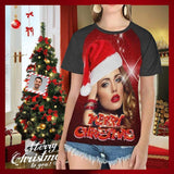 Custom Face on Shirt Christmas Shiny Women's All Over Print T-shirt Gift for Xmas