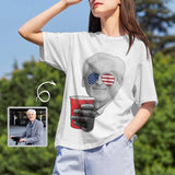 Custom Face Shirt Cheers Stripes Women's All Over Print T-shirt Design Tee with Flag For Girlfriend