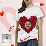 [Hot Sale] 50% Off-Custom Face Shirt Marriage Rose Women's All Over Print T-shirt Design Tee with Boyfriend Smile for Her