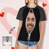 Custom Face Shirts Zipper Black Women's All Over Print T-Shirt Gift for Valentine's Day
