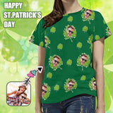Custom Face St. Patrick Day Green Shirt Personalized Women T Shirt Men's Hawaiian Shirt with Your Face Happy St. Patrick's Day