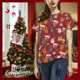 Custom Face Tee Christmas Red Gift Women's All Over Print T-shirt  Design Your Own Shirts Gift for Xmas