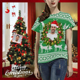 Custom Face Tee Christmas Tree Women's All Over Print T-shirt Design Your Own Shirts Gift for Xmas