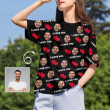 Custom Face Tee I Love You Women's All Over Print T-shirt Design Shirts with Personalized Pictures For Anniversary