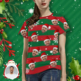 Custom Face Tee Merry Christmas Women's All Over Print T-shirt Design Your Own Shirts Gift for Christmas