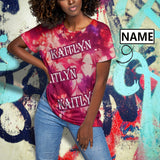 Custom Name Tee Red Tie Dye Women's All Over Print T-shirt Design Your Own Shirts Gift for Female