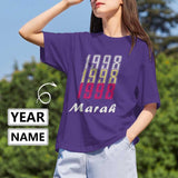 Custom Name&Year Significant Date Tee Women's All Over Print T-shirt Personalized Your Own Shirts Gift for Birthday