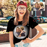 Custom Photo Love Couple Planet Women's All Over Print T-shirt Personalized Your Own Shirts Gift for Valentine's Day