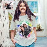 Custom Photo Tee Shirts Loving Couple Colorful Personalized Women's All Over Print T-shirt