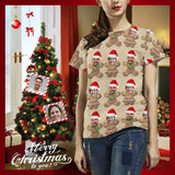 Custom Shirts with Faces Christmas Biscuits Couple Women's All Over Print T-shirt Design Your Own Shirts Gift for Female