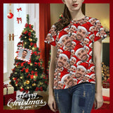 Custom Your Face on A Shirt Christmas Seamless Head Women's All Over Print T-shirt Gift for Xmas