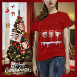 Custom Your Face on A Shirt Christmas Wine Cup Women's All Over Print T-shirt Gift for Xmas