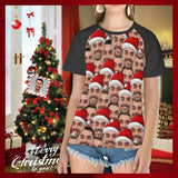 Personalized My Face on A Shirt Cute Christmas Hat Women's All Over Print T-shirt Design Your Own Shirts Gift for Xmas