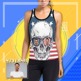 Custom Face Flag&Skull Tops Personalized Women's Racerback Yoga Tank Top
