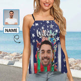 Custom Face&Name Flag Tops Personalized Women's Loose Fit Adjustable Halter Neck Tank Top