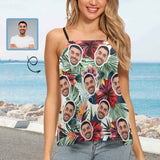 Custom Face Tops Tropical Leaves Women's Loose Fit Adjustable Halter Neck Tank Top