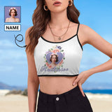 Custom Photo&Name Tank Tops Beautiful Flower Personalized Women's Spaghetti Strap Crop Top