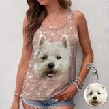 Custom Tops with Dog Face Shiny Pink Women's All Over Print Tank Tops