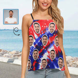 Design Face Tops Personalized Red and Blue Women's Loose Fit Adjustable Halter Neck Tank Top
