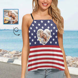 Personalized Photo Love Flag Tops Women's Loose Fit Adjustable Halter Neck Tank Top