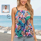 Tops with Custom Face Tropical Plants Women's Loose Fit Adjustable Halter Neck Tank Top