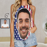 Custom Face Flag Tops Women's Summer Halterneck Strapless Vest Shirt Print Tank Tops with Photo for Independence Day